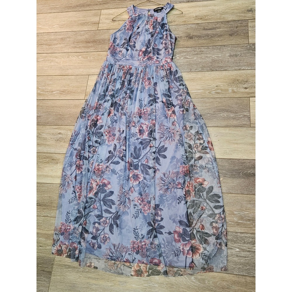 Candalite Floral Mesh Maxi Dress Blue Pink Halter Neck Gown D87359-ML-WD-3-2 M